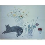 Dame Elizabeth Blackadder RSW ARA, Scottish, (1931-2021) Cat and Flowers, limited edition print