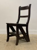A late 20th century stained mahogany metamorphic library steps and chair H88cm