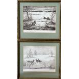 A pair of German etchings of game birds, early 20th century, each titled and signed in pencil,
