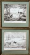 A pair of German etchings of game birds, early 20th century, each titled and signed in pencil,