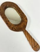 A WWI Prisoner of War oak relief carved hand mirror dated 1918 and Trouville with spiral tapered