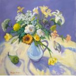 Sheila Arnot, Still life with flowers and jug, oil on canvas, signed bottom left, unframed. (h x