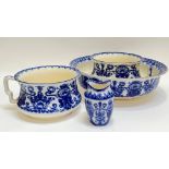 A group of Keeling Co 'Delhi' pattern flow blue pottery comprising a large basin (h- 13cm, w- 42),