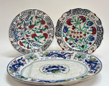 A Iznik hand-painted decorative plate (w- 31cm), another Iznik hand-painted decorative plate with