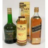 A collection of three blended Scotch whisky including a bottle of Bell's finest old Scotch whisky, a