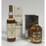 A bottle of Macallan ten year old single Highland Malt whisky complete with box and a bottle of