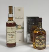 A bottle of Macallan ten year old single Highland Malt whisky complete with box and a bottle of