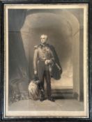 A 19thc engraving of Field Marshall Arthur Duke of Wellington KG in ebonised glazed frame. (h