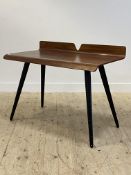 A contemporary desk, the bentwood top raised on ebonised turned and tapered supports H85cm,