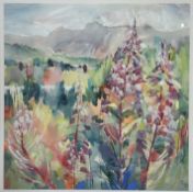Partricia C Haskey, Rosebay, willow herb Langdale Pikes, watercolour, signed with initials bottom