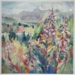 Partricia C Haskey, Rosebay, willow herb Langdale Pikes, watercolour, signed with initials bottom