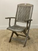 A silvered slatted teak garden chair H100cm