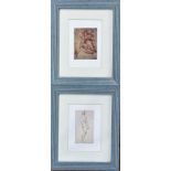 A pair of prints after Old Master Figure Studies, modern, framed. (2) 12cm by 7.5cm and 11.5cm by