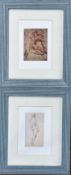 A pair of prints after Old Master Figure Studies, modern, framed. (2) 12cm by 7.5cm and 11.5cm by