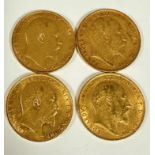 A group of four Edward VII gold soverigns, 1906 and three 1907. (4)