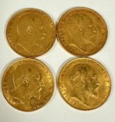 A group of four Edward VII gold soverigns, 1906 and three 1907. (4)