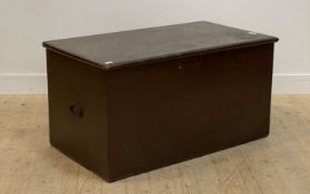 A large Victorian painted pine blanket box, the hinged lid opening to a candle tray to interior,