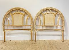 A pair of vintage boho style rattan single bed headboards, 117cm x 103cm