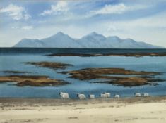 Jim Nicholson (Scottish 1924-1996) Sheep on the Shore Muck, watercolour, signed bottom right and