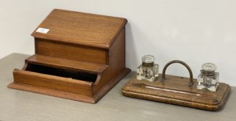 An early 20th century oak stationary casket, together with an early 20th century oak desk standish