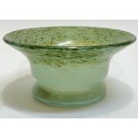 A green Vasart glass footed bowl with brown inclusions, shape B016 (signed verso with pontil