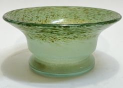 A green Vasart glass footed bowl with brown inclusions, shape B016 (signed verso with pontil