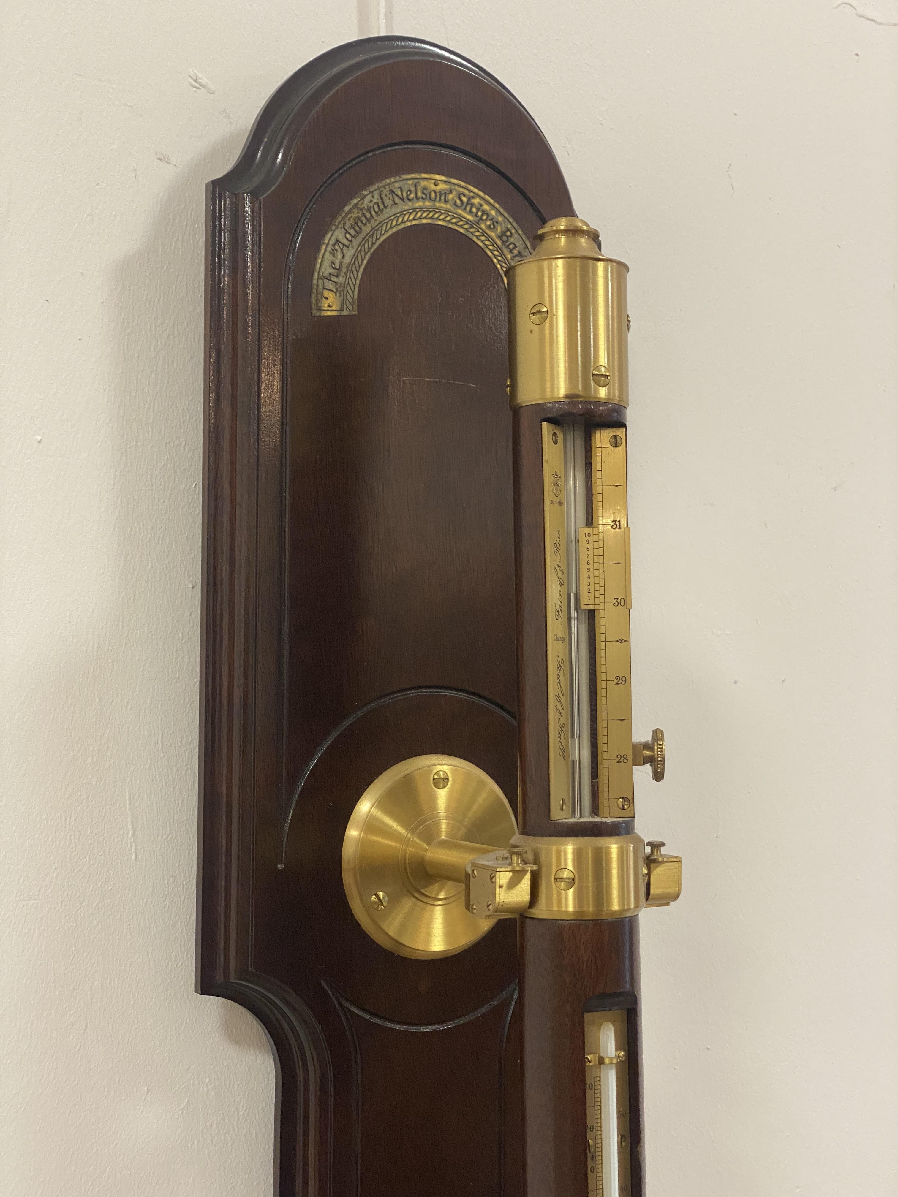 A reproduction ships style gimbal mounted mercury stick barometer, with brass plaques inscribed - Image 2 of 2