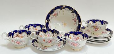 A John Ridgway & Co Cauldon Place gilt bone china 'Chantilly' part tea set with blue underglaze