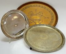 A group of three trays comprising a small silver plated William Hutton and sons hard soldered