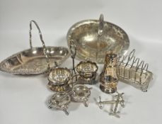 A collection of Epns including an oval eastern engraved swing handle fruit basket with Camel,