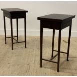 A pair of Georgian style mahogany side tables, with hinged top opening to storage well, above a