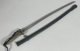 A WWII style Japanese NCO's sword, brass hilt, steel blade and steel blade, leather sword knot (