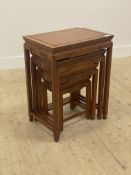A Chinese carved hardwood nest of four tables, raised on straight supports H61cm, W51cm, D36cm