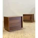 Dwell, a pair of contemporary walnut veneered bedsides, each fitter with two drawers H46cm, W56cm,