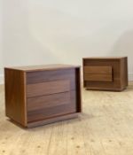 Dwell, a pair of contemporary walnut veneered bedsides, each fitter with two drawers H46cm, W56cm,