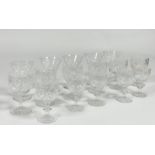 A mixed group of various crystal glassware comprising a set of six wine glasses (h- 11cm), a set