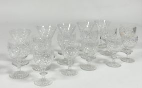 A mixed group of various crystal glassware comprising a set of six wine glasses (h- 11cm), a set