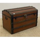 A late 19th century metal bound dome top steamer trunk H60cm, W92cm ,D53cm