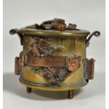 A WWI Trench Art Tobacco pot made from two shell cases, dated 1915 and 1918, with allover copper