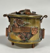 A WWI Trench Art Tobacco pot made from two shell cases, dated 1915 and 1918, with allover copper