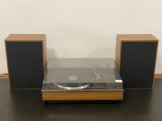 An Ambassador/BSR turntable record player, complete with a pair of speakers