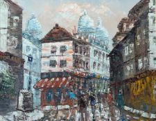 Burnet, Paris street scene Montmartre scene oil on canvas (signed bottom left) in a gilt composition