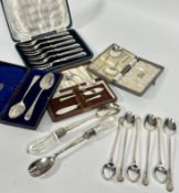 A set of six Sheffield silver handled pastry forks in fitted case, ( L x 16cm), a set of six Epns