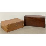 A 19th century walnut lidded box with void interior H18cm, W36cm together with a 20th century