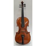 A Jerome Thibouville Lamy & Co Buthod violin with two-piece satinwood back construction (l- 60cm, w-