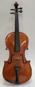 A Jerome Thibouville Lamy & Co Buthod violin with two-piece satinwood back construction (l- 60cm, w-