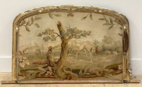 A French 19th century hand embroidered tapestry depicting a dog and grouse within a natural vista,
