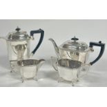 A four piece Epns tea and coffee set of tapered panel form raised on pad feet, (coffee pot H x
