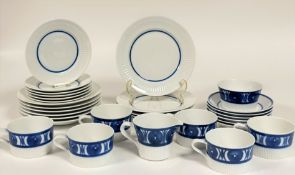 A Royal Worcester blue and white ribbed near complete tea service comprising a creamer jug, a