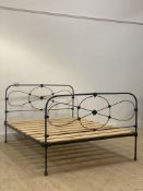 A Victorian cast iron hospital style 4'6" standard double bed frame, finished in Farrow and Ball '